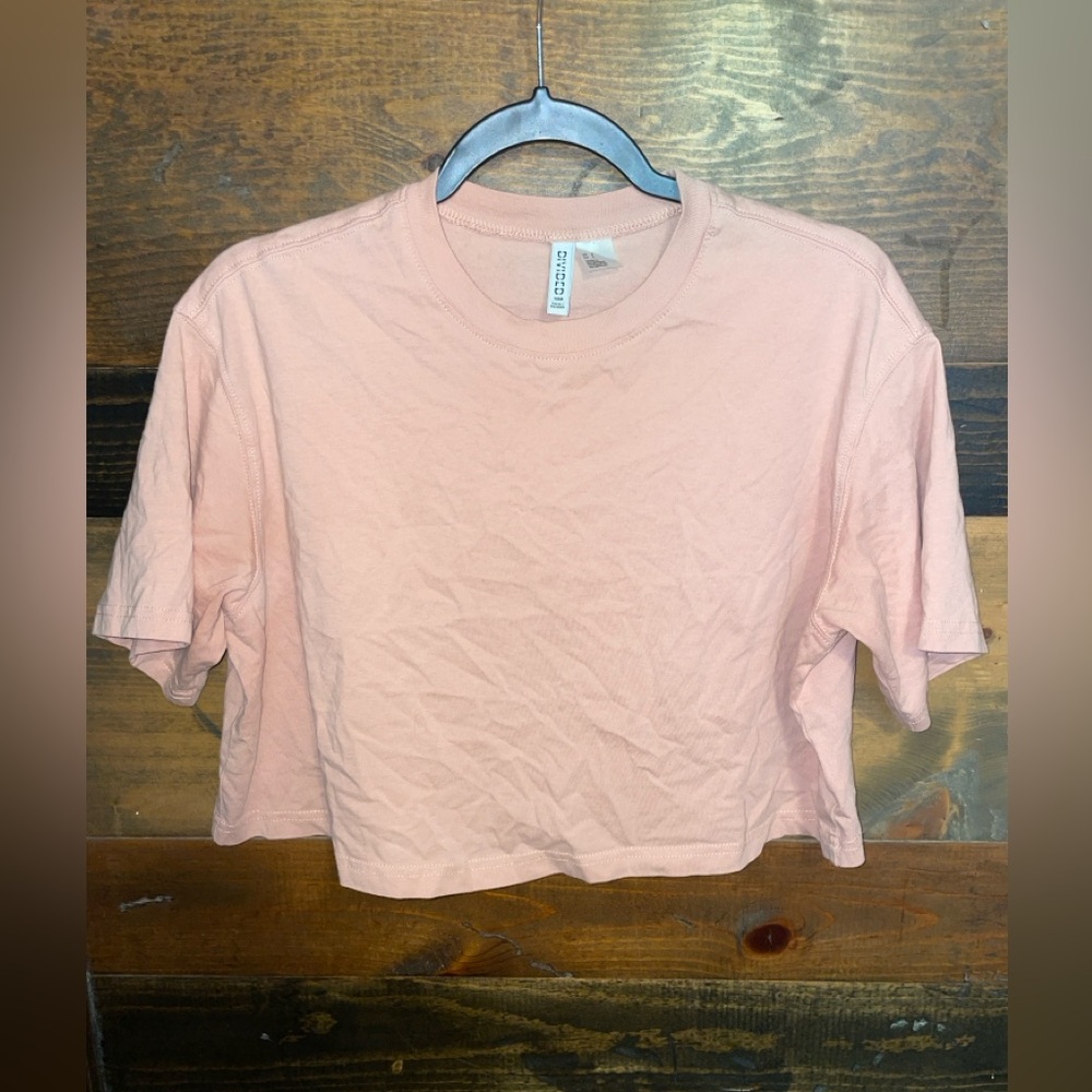 H&M Oversized Pink Short Sleeve Cropped Tee 100% Cotton